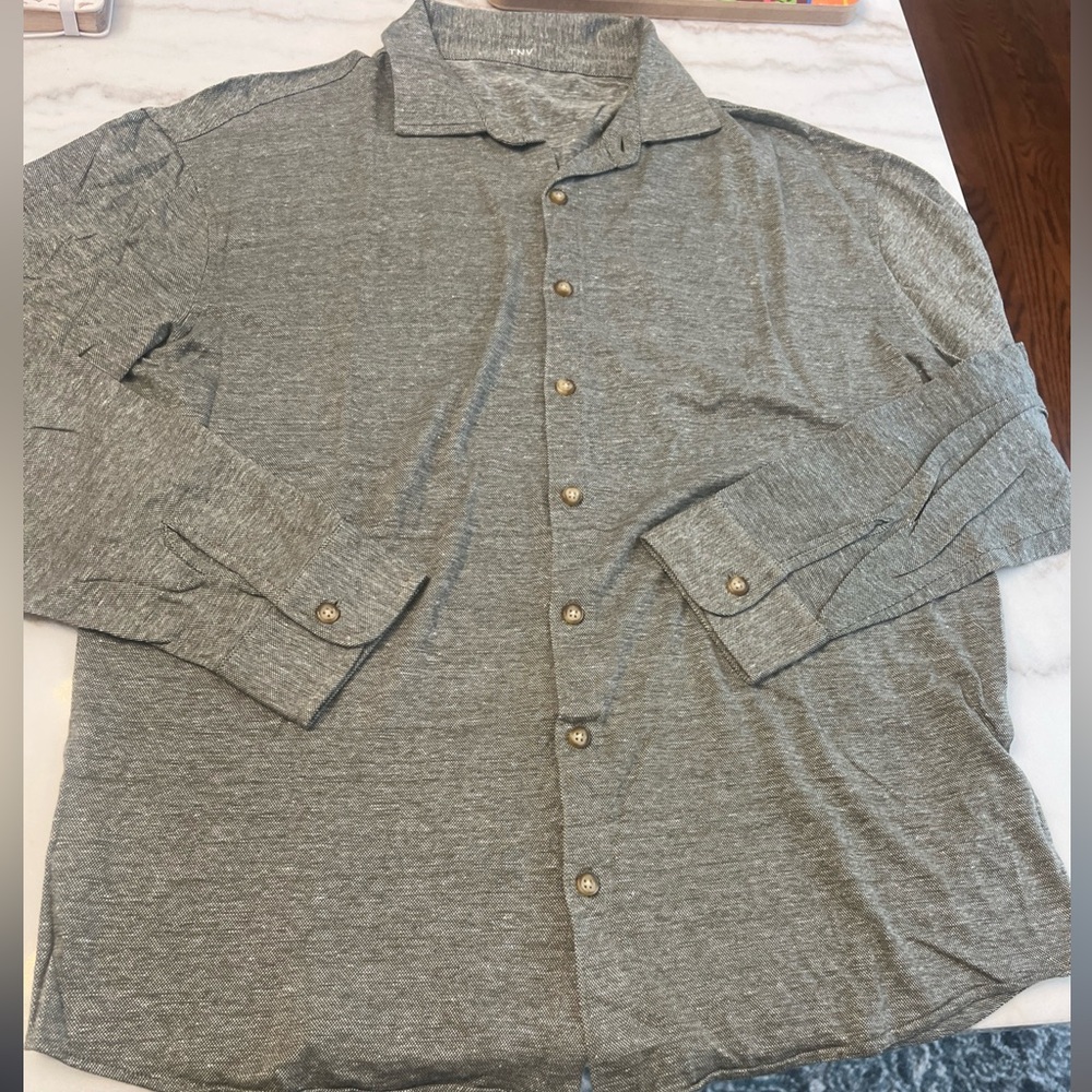 Cotton Linen Blend Men’s Button Up Casual Soft Shirt Gray Green